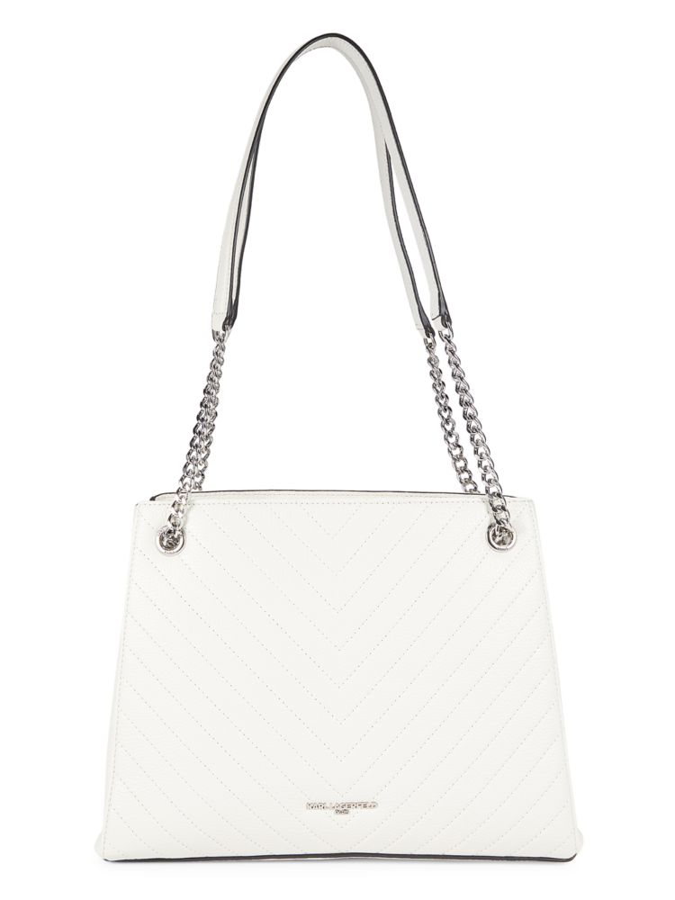 Стеганая кожаная сумка через плечо Charlotte Karl Lagerfeld Paris, цвет Winter White