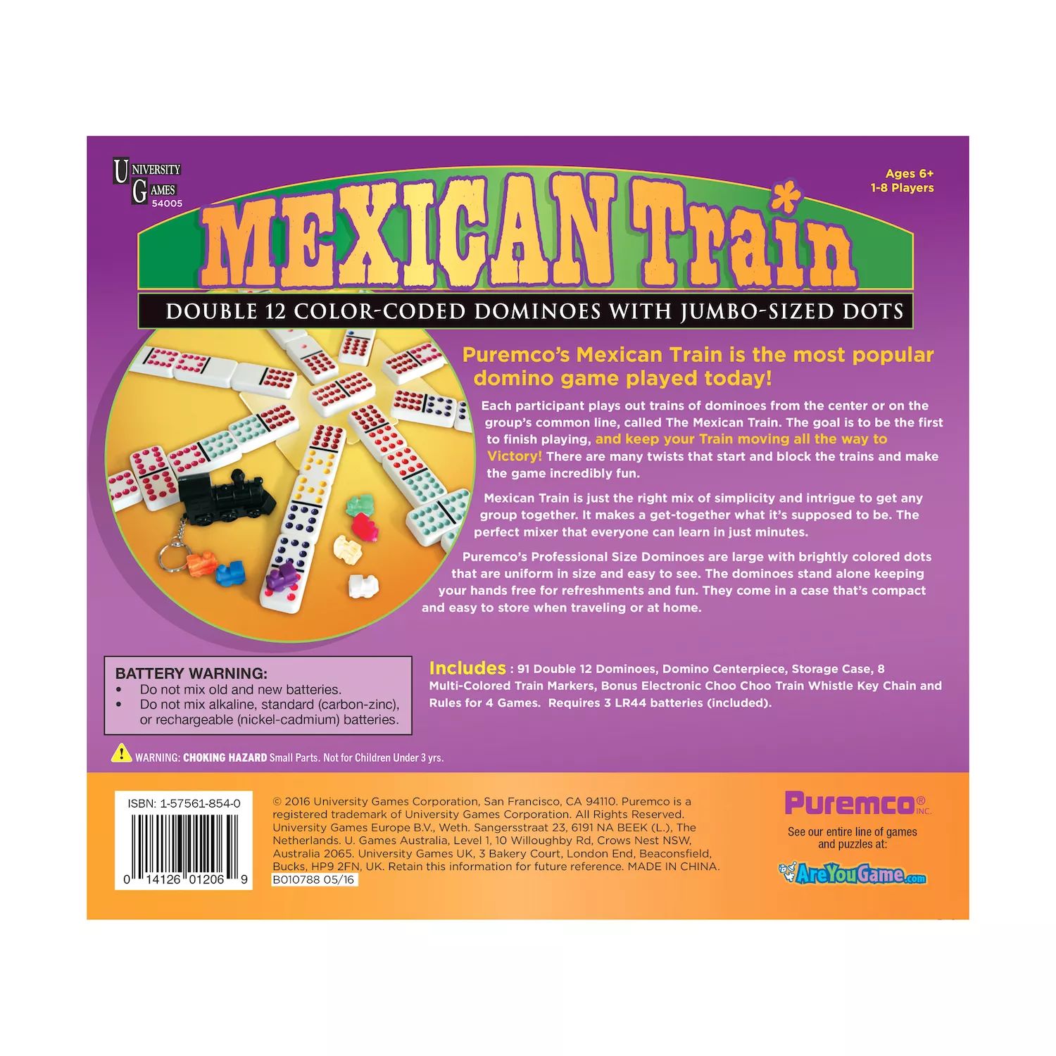 Домино «Мексиканский поезд» в двойные 12 цветных точек — профессиональный размер University Games