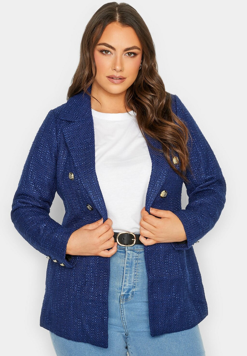 

Короткое пальто Check Boucle Yours Clothing, синий