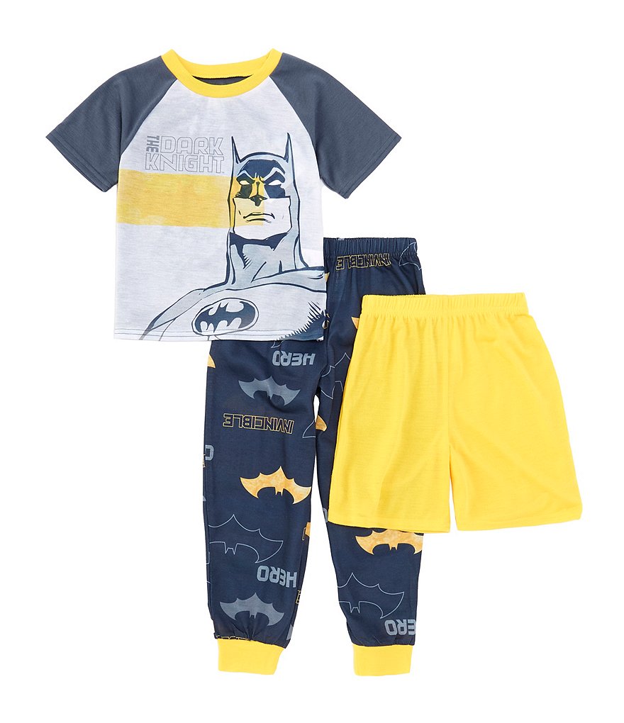 Komar Kids Пижамный комплект из трех предметов с короткими рукавами и Бэтменом для маленьких/больших мальчиков 4–10 лет, серый