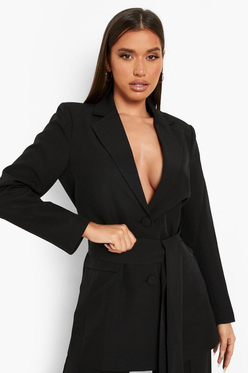 цена Индивидуальный пиджак с завязками на талии boohoo, черный
