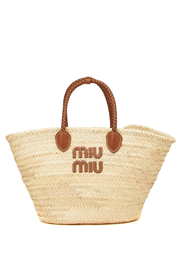 

Бежевая женская соломенная пляжная сумка с логотипом Miu Miu