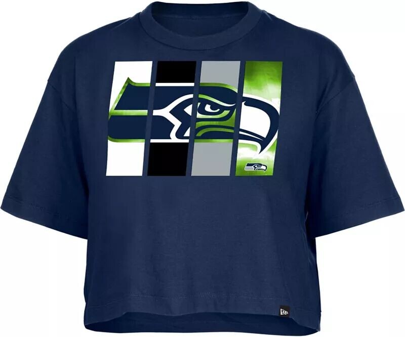 

Женская темно-синяя футболка свободного кроя New Era с вставками Seattle Seahawks