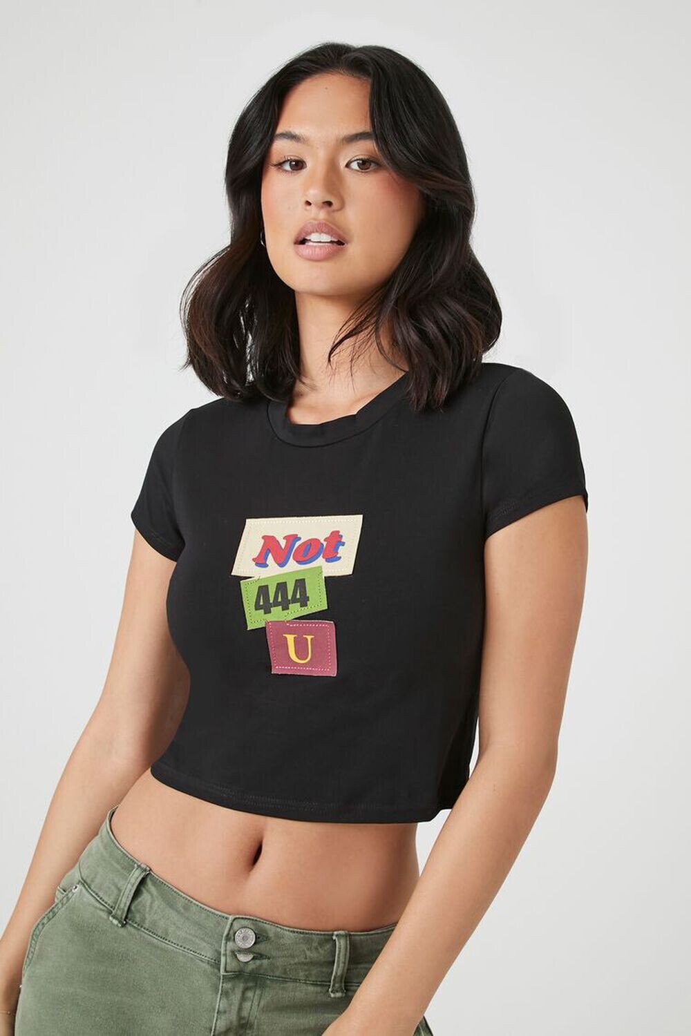 

Укороченная футболка Not 444 U с графическим рисунком Forever 21, черный