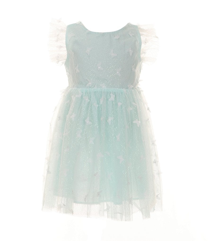 Платье из сетки с узором «бабочки» и развевающимися рукавами Popatu Little Girls 2–7, зеленый