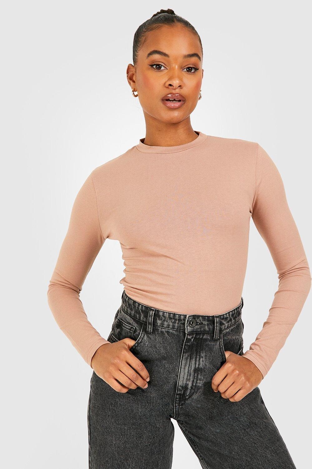 

Топ с длинными рукавами высокого контура Boohoo, серо-коричневый