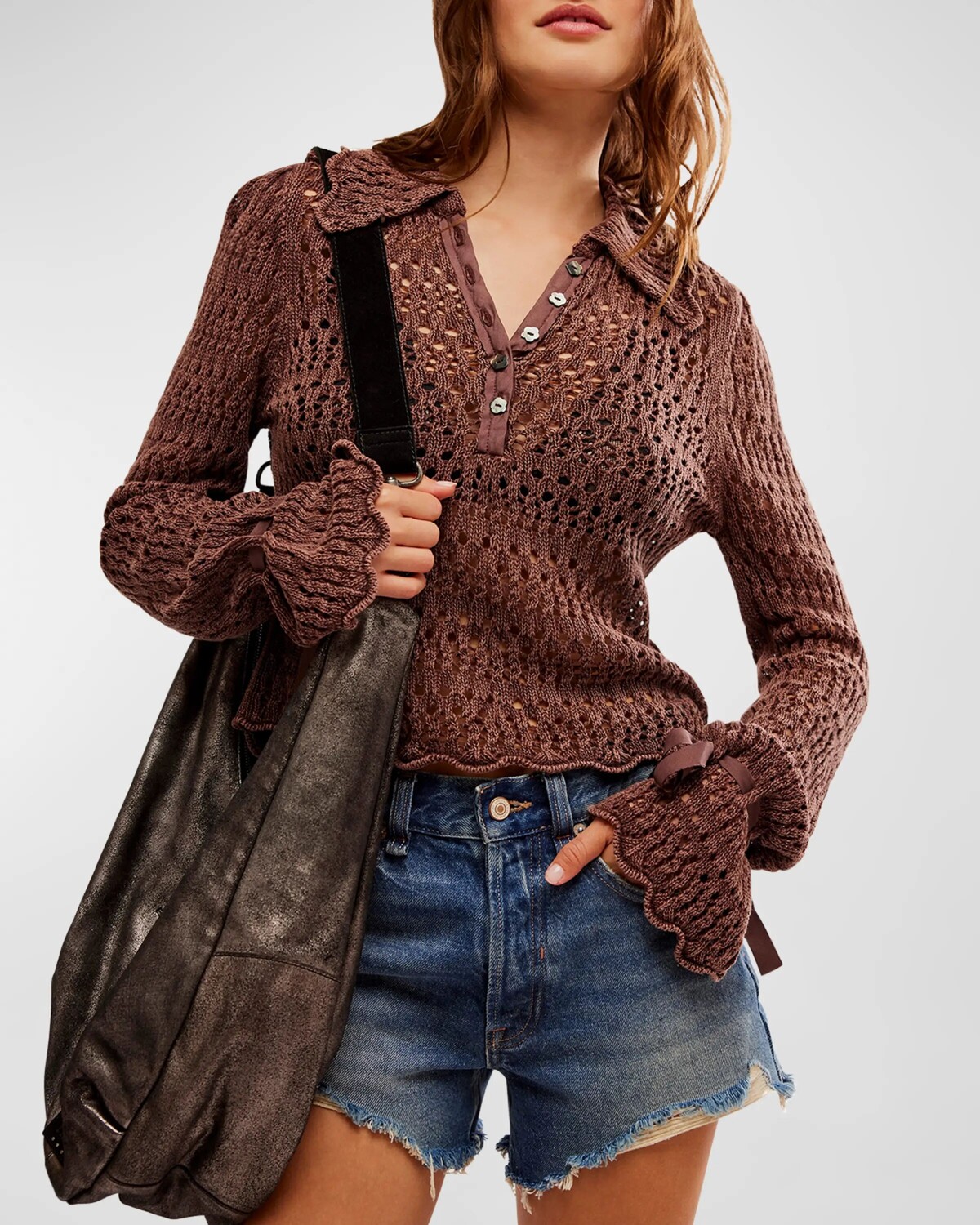 

Вязаный свитер пуантелле Free People, цвет Chicory Coffee