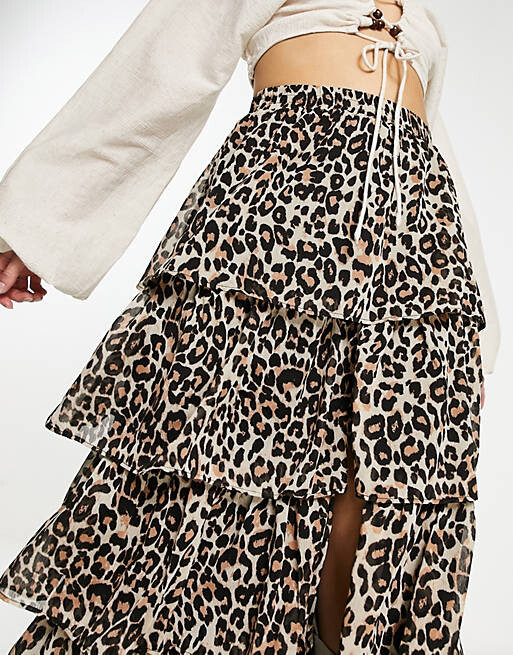 

Фестивальная шифоновая юбка макси с леопардовым принтом Miss Selfridge - TAN