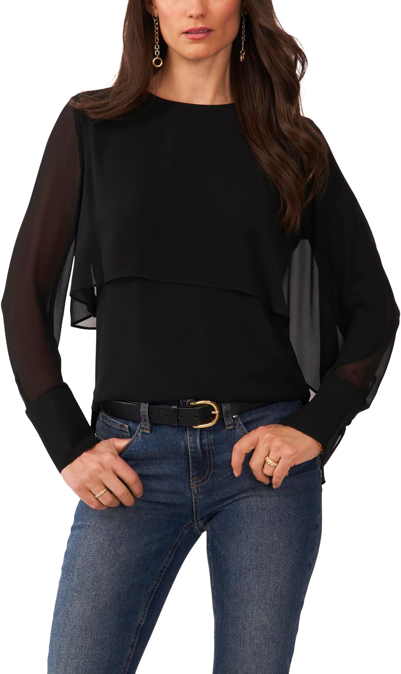 

Топ Drapped Long Sleeve Blouse Vince Camuto, цвет Rich Black