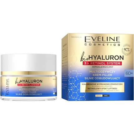 Eveline Bio Hyaluron Multi Nourishing Крем-филлер для лица 60+ с системой 3X ретинола, Eveline Cosmetics eveline крем филлер для лица eveline bio hyaluron регенерирующий 70 восстанавливающий 50 мл