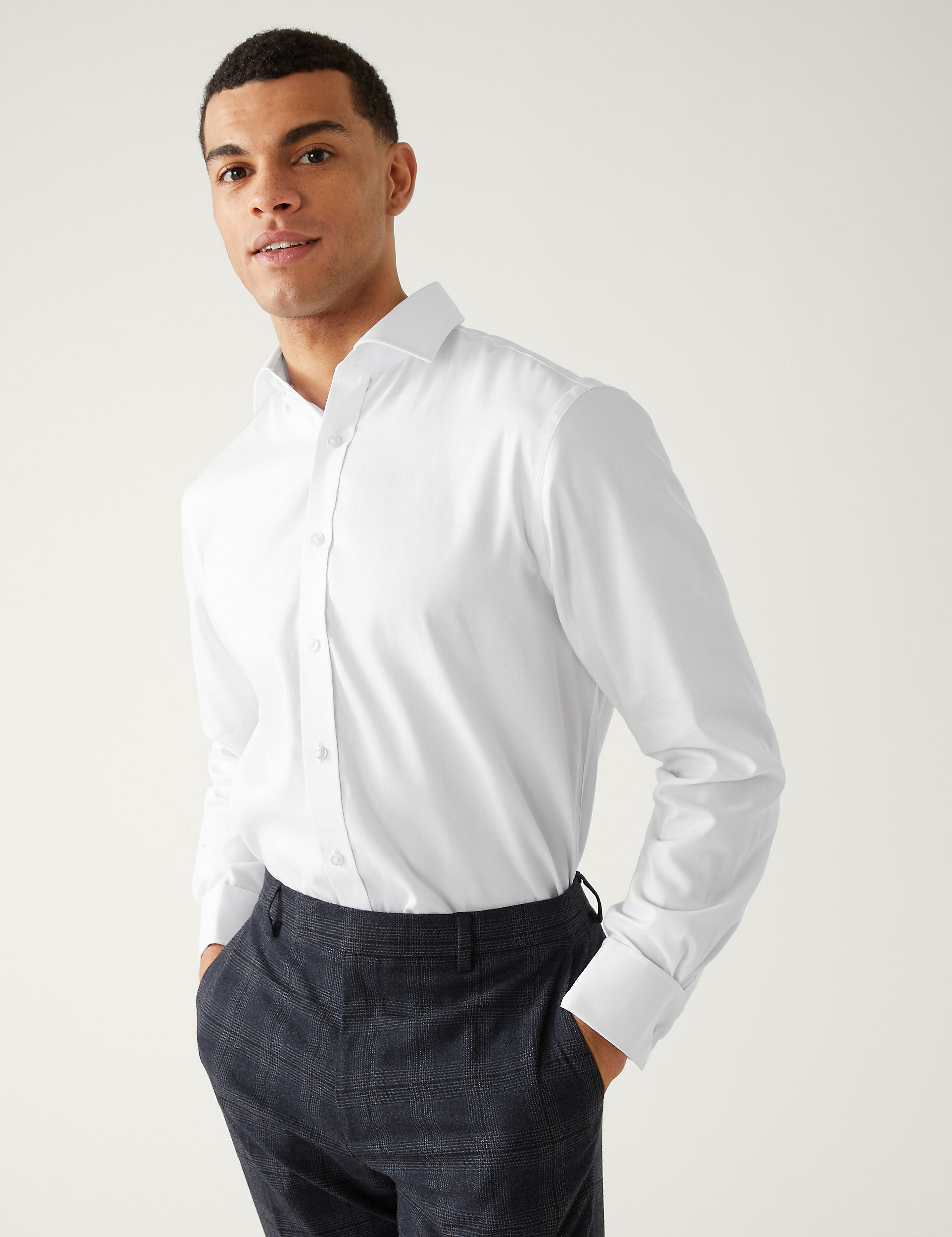 Рубашка обычного кроя из чистого хлопка без железа Marks & Spencer, белый рубашка обычного кроя из чистого хлопка без глажки marks