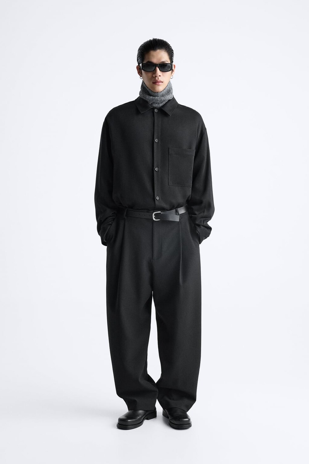 

Лиоцелловая рубашка ZARA, черный