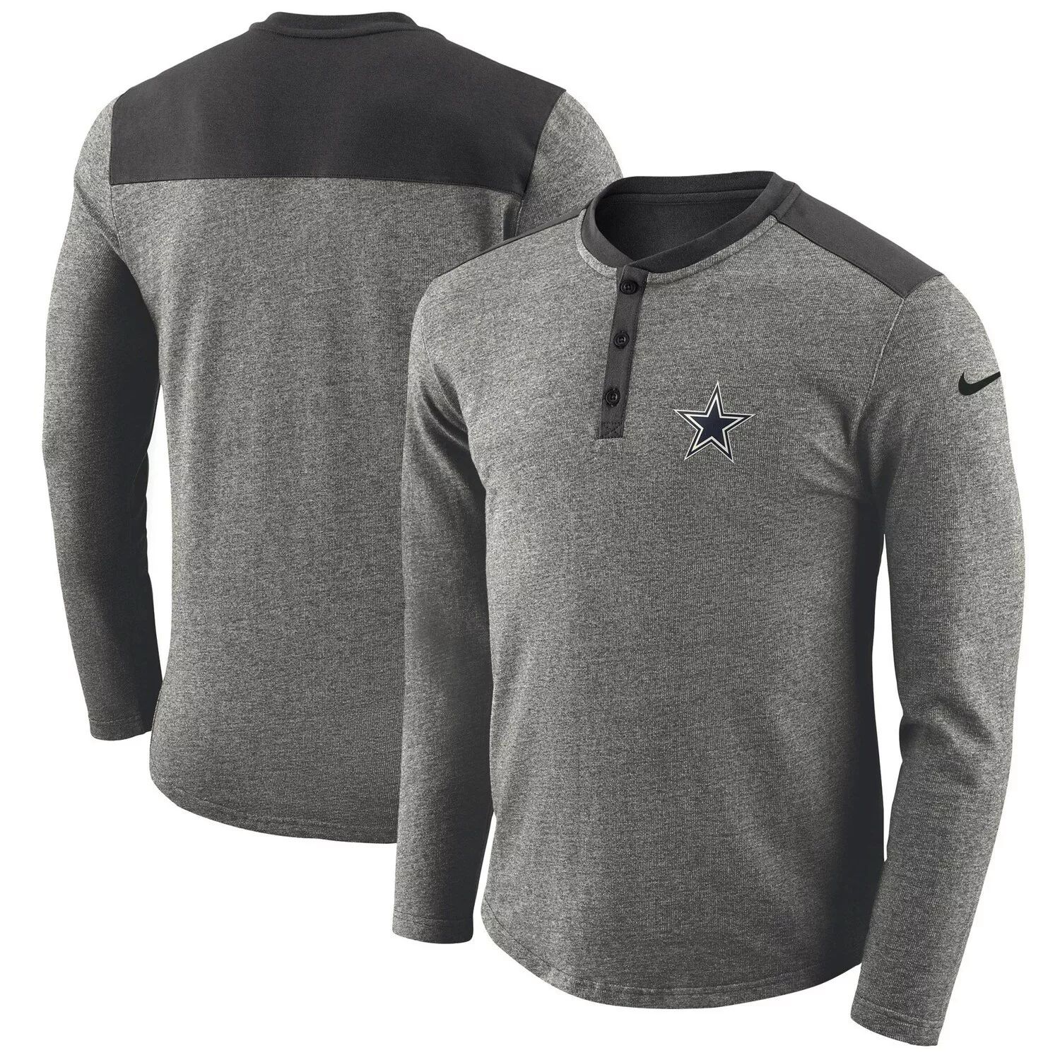 

Мужская сезонная футболка с длинным рукавом Nike Heathered Charcoal Dallas Cowboys Henley