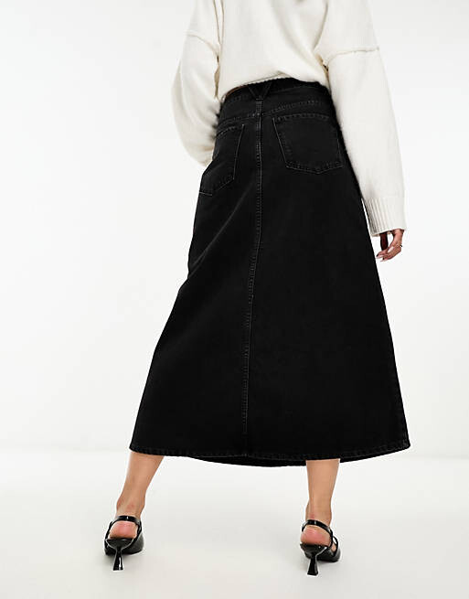 

Черная джинсовая юбка миди с разрезом по бокам ASOS DESIGN