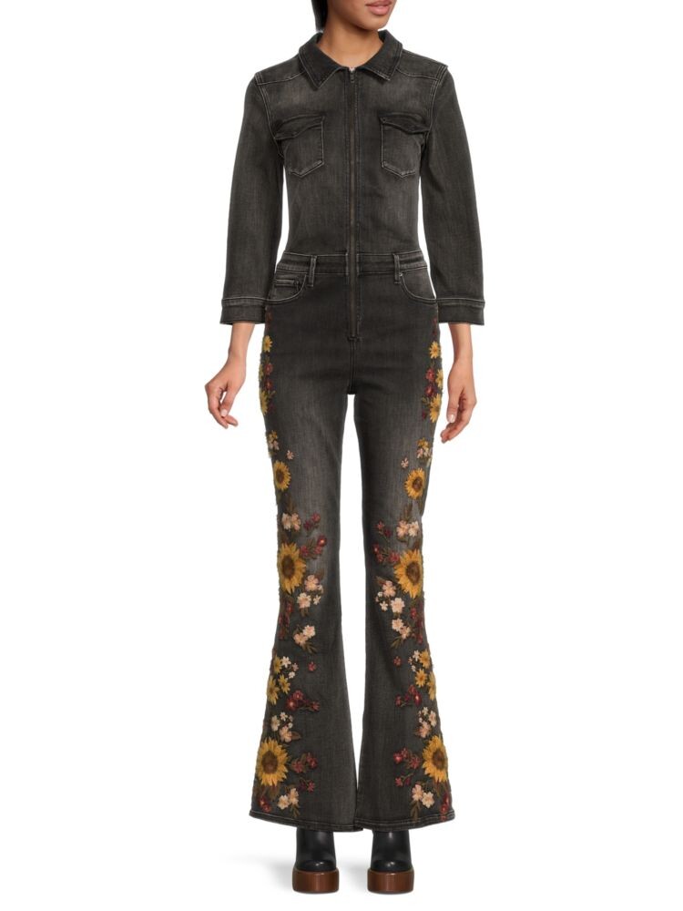 

Джинсовый комбинезон с цветочной вышивкой Driftwood, цвет Washed Black