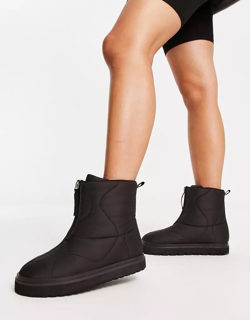 

Черные дутые ботинки с молнией спереди ASOS Avenue