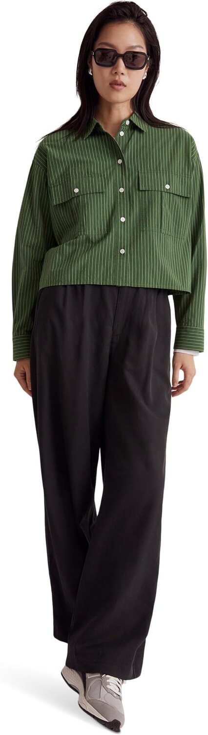 

Фланелевая рубашка на пуговицах карго Madewell, цвет Pin Stripe Varsity Green