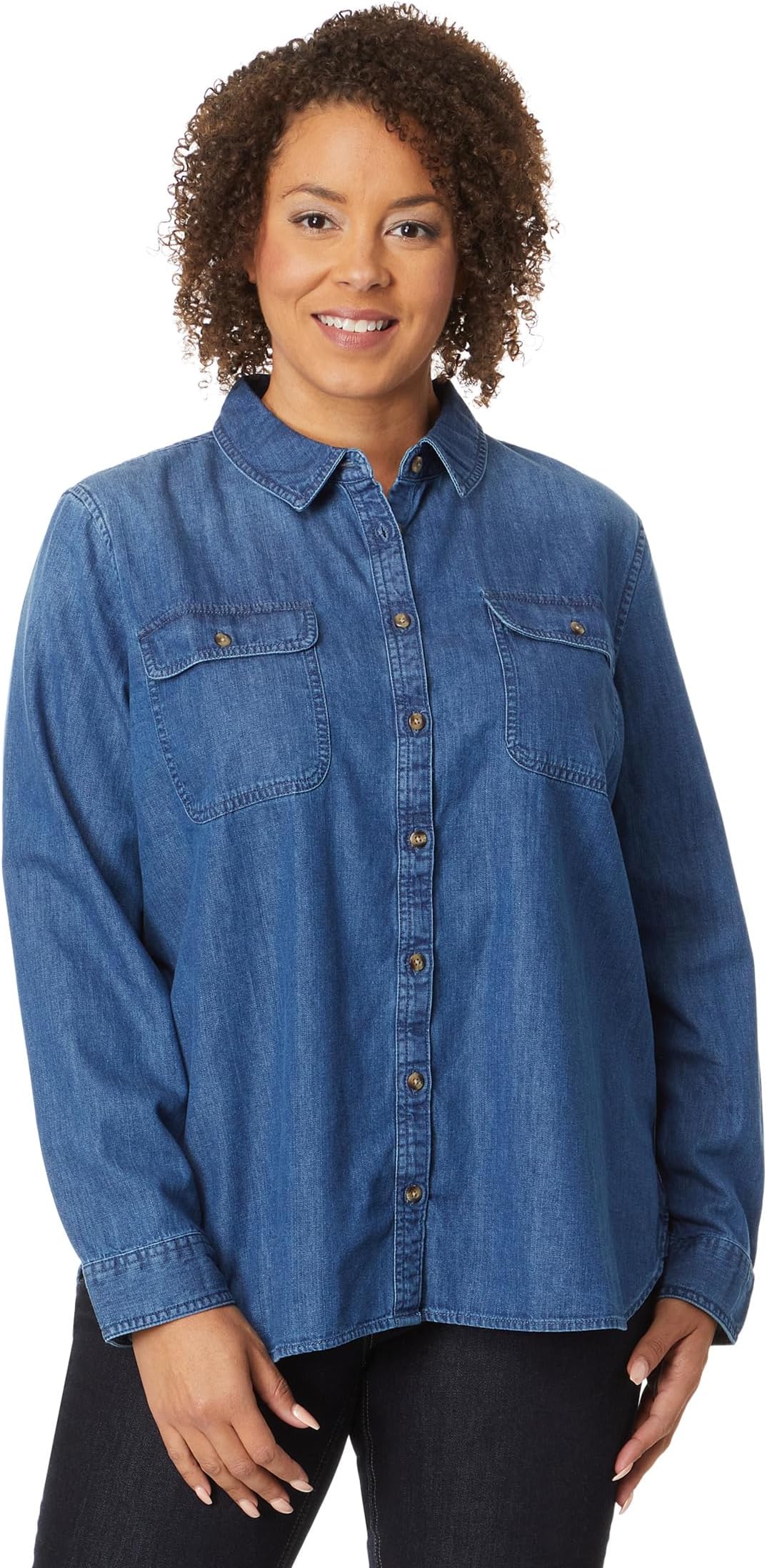 Джинсовая рубашка больших размеров с длинным рукавом L.L.Bean, цвет Medium Indigo