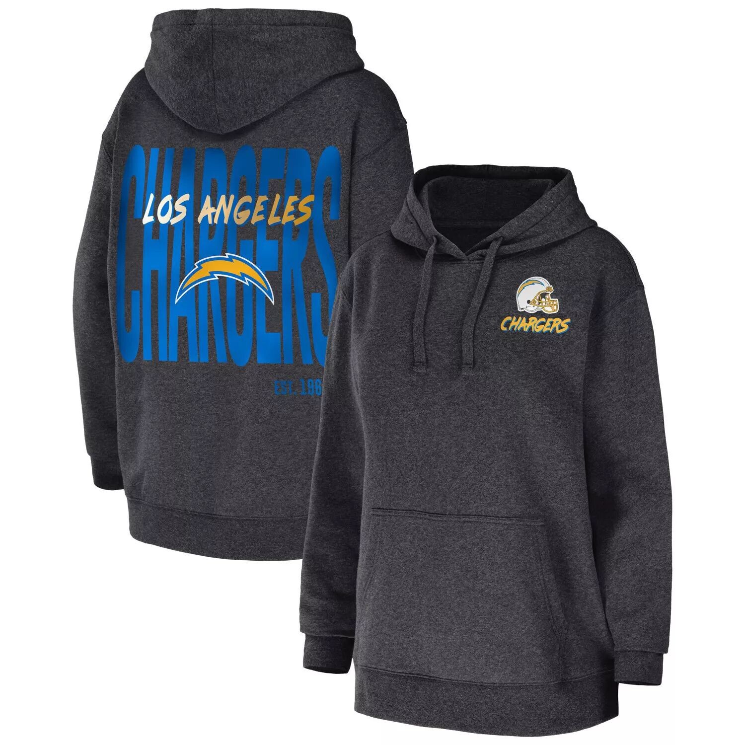 

Женская одежда Erin Andrews Heather Charcoal Флисовый пуловер с капюшоном Los Angeles Chargers