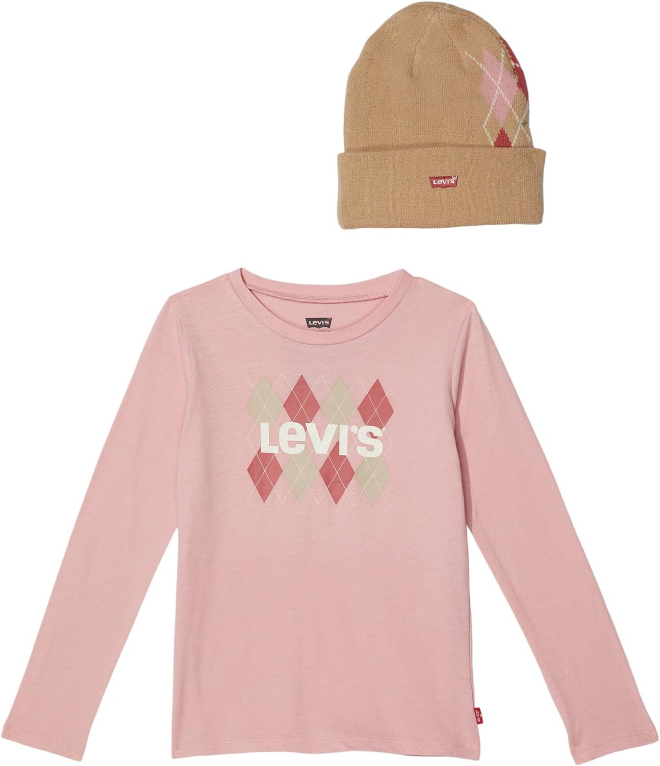 

Футболка Levi'S Long Sleeve Argyle Tee with Beanie, цвет Bridal Rose