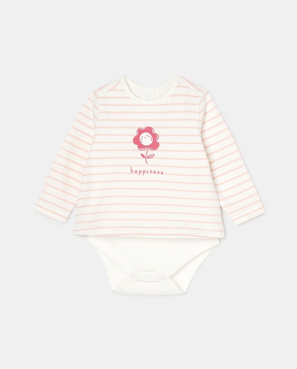 

Детское боди с эффектом футболки и полосатым принтом Baby El Corte Inglés, белый