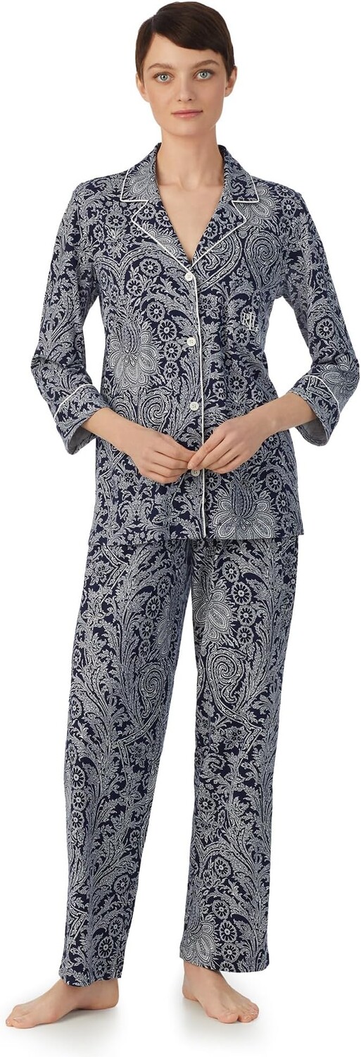 

Вязаный пижамный комплект с воротником 3/4 и вырезом на рукавах LAUREN Ralph Lauren, цвет Navy Paisley