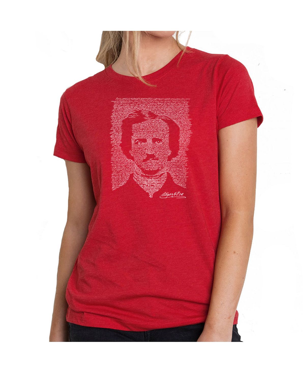 Женская футболка премиум-класса с рисунком Word Art — Эдгар Аллен По — Ворон LA Pop Art, красный