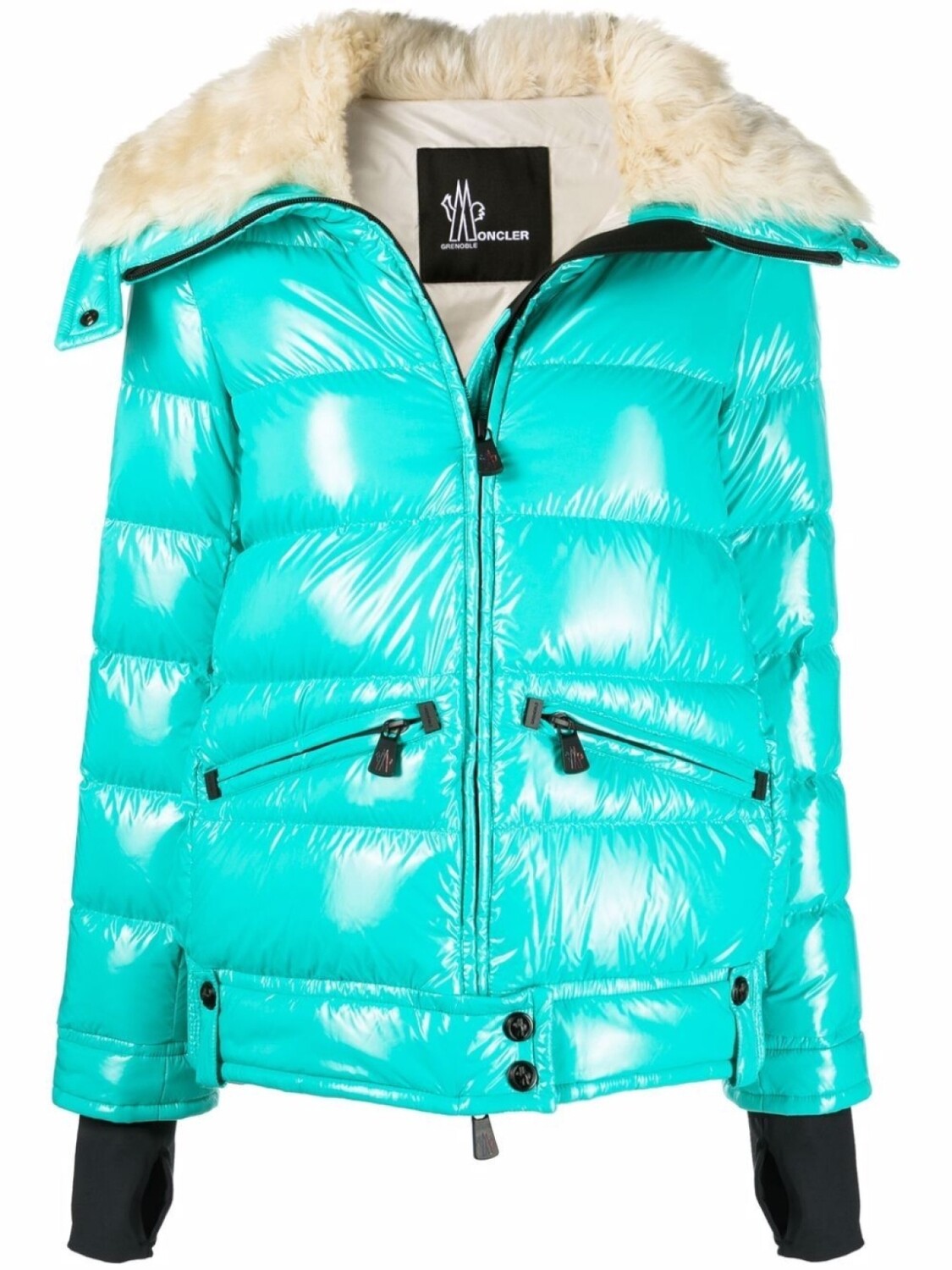 

Moncler Grenoble пуховик с воротником из овчины, синий