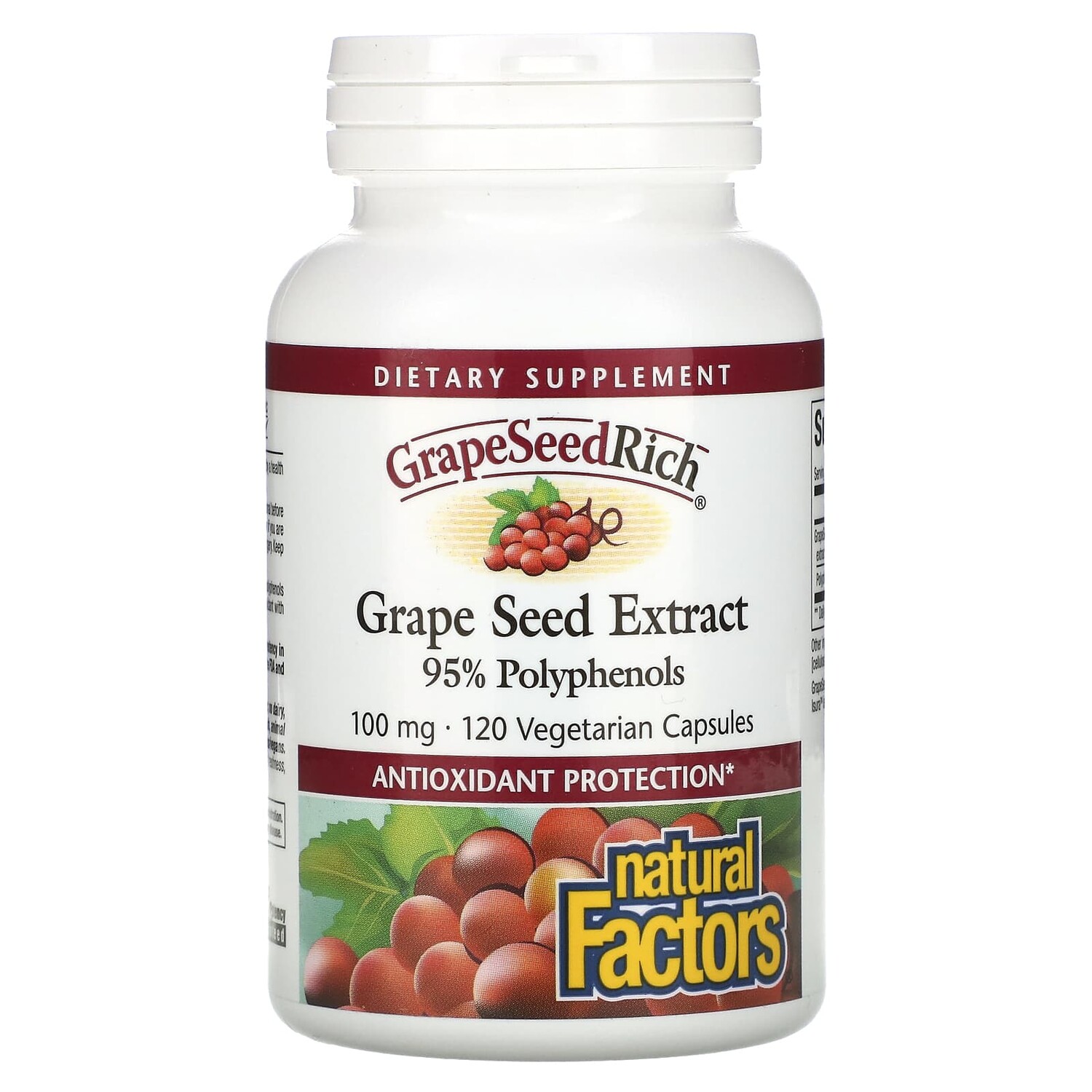 

GrapeSeedRich, экстракт виноградных косточек, 100 мг, 120 вегетарианских капсул, Natural Factors