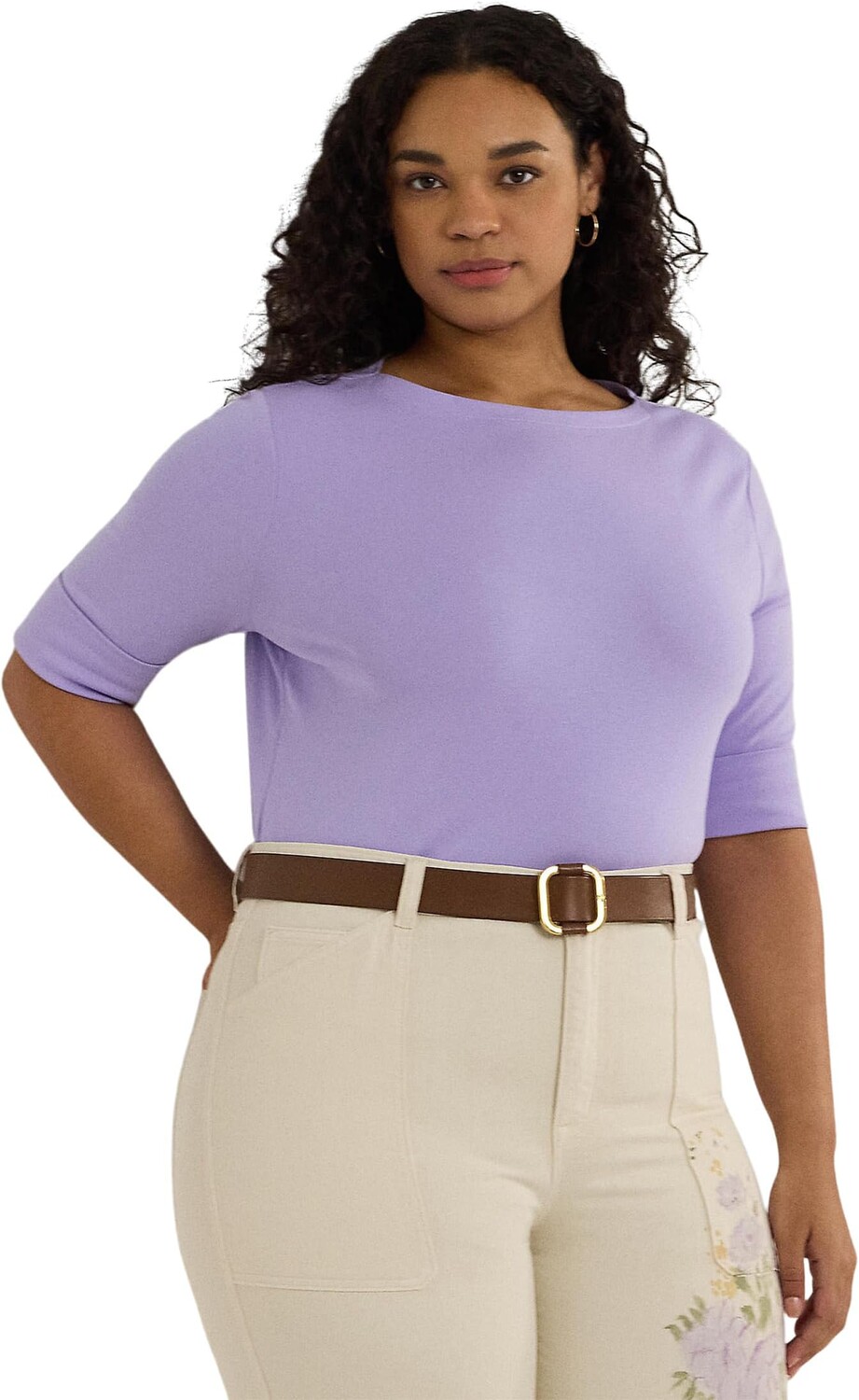 

Топ Lauren Ralph Lauren Plus-Size Cotton-Blend Boatneck Top, цвет Wild Lavender
