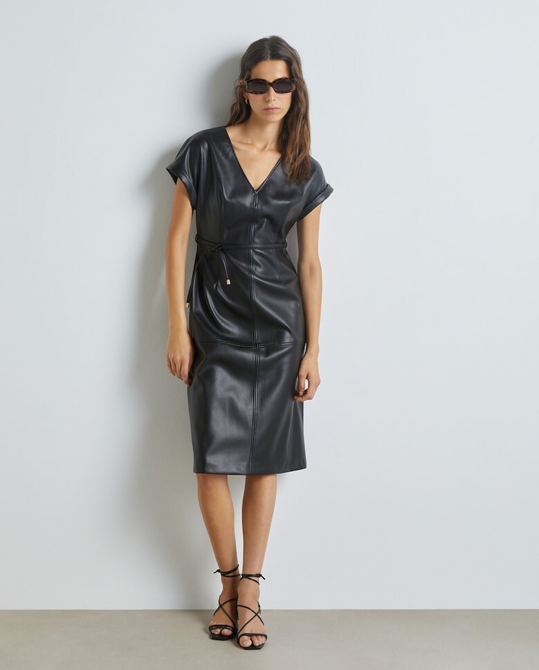 

Платье миди с короткими рукавами и эффектом кожи Easy Wear, черный