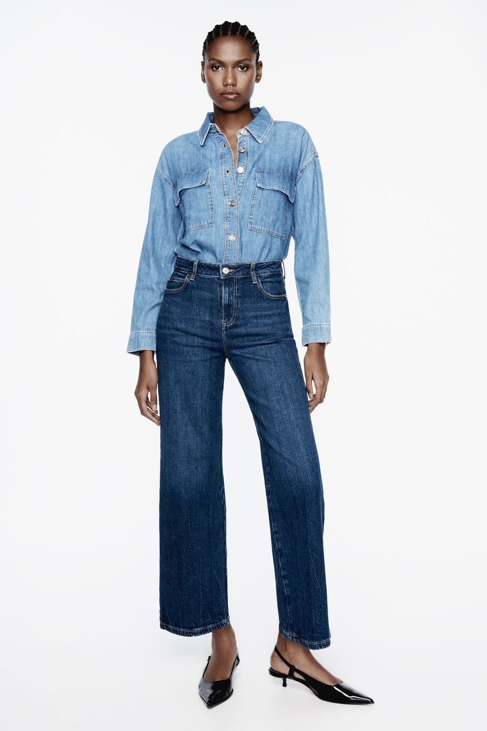 

Прямые укороченные удобные джинсы с завышенной талией z1975 ZARA, синий