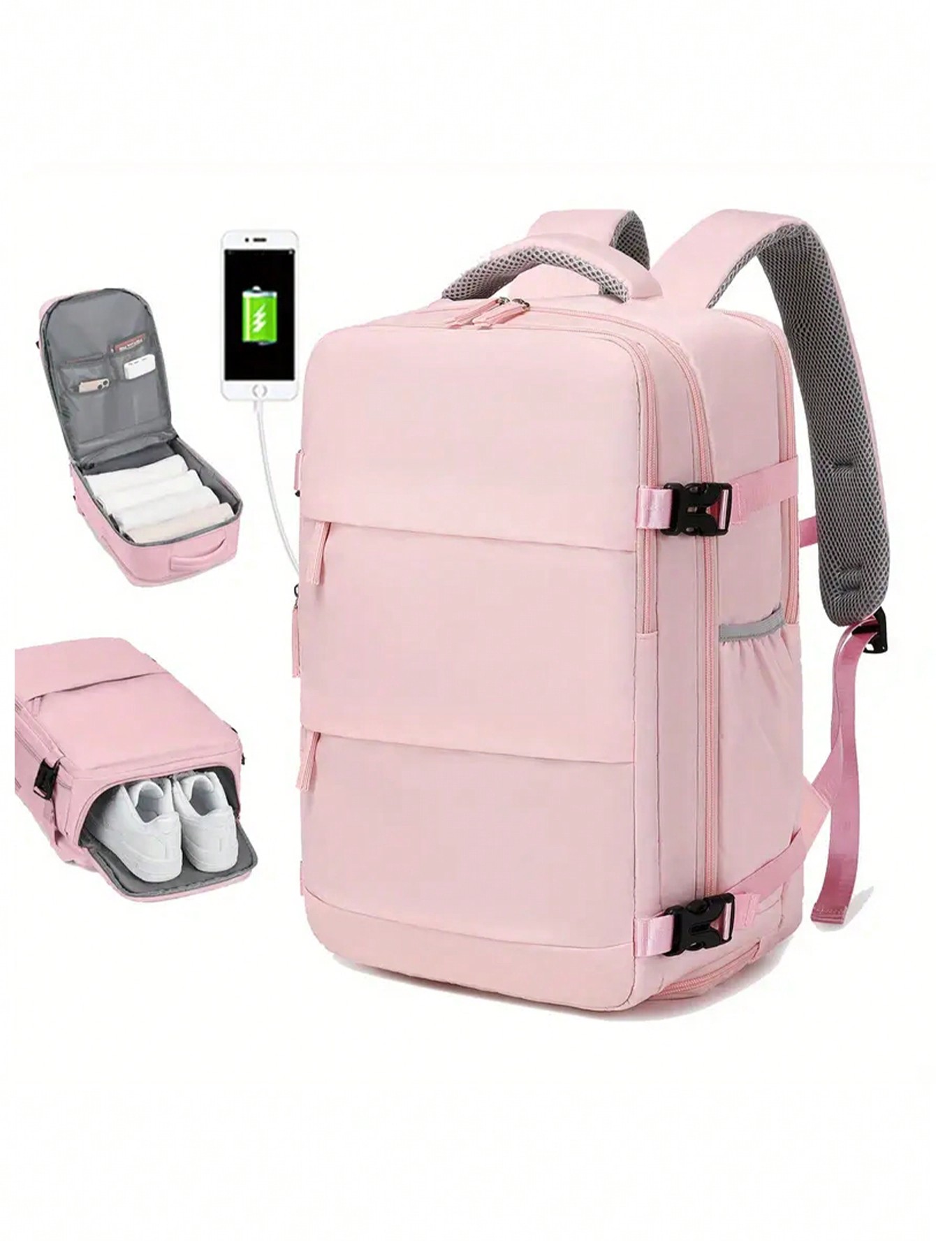 Розовая многофункциональная дорожная сумка большой емкости с молнией сверху, розовый розовая многофункциональная дорожная сумка большой емкости с молнией сверху светло серый