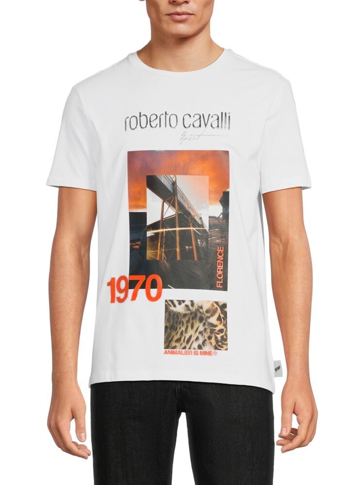 

Футболка с логотипом и графическим рисунком Roberto Cavalli, цвет Optic White