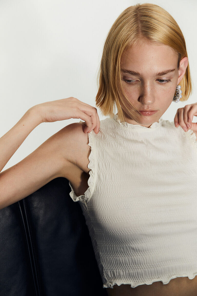 

Топ из джерси со сборками H&M, бежевый