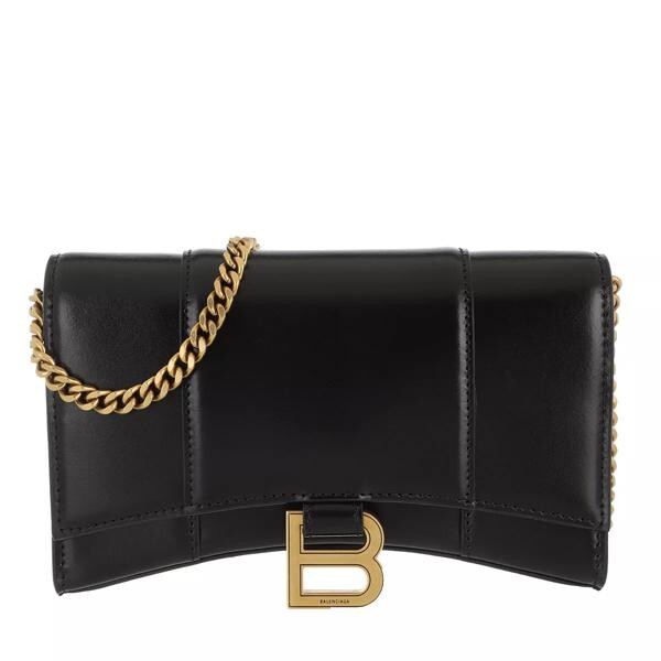 

Кошелек hourglass mini wallet on chain shiny Balenciaga, черный