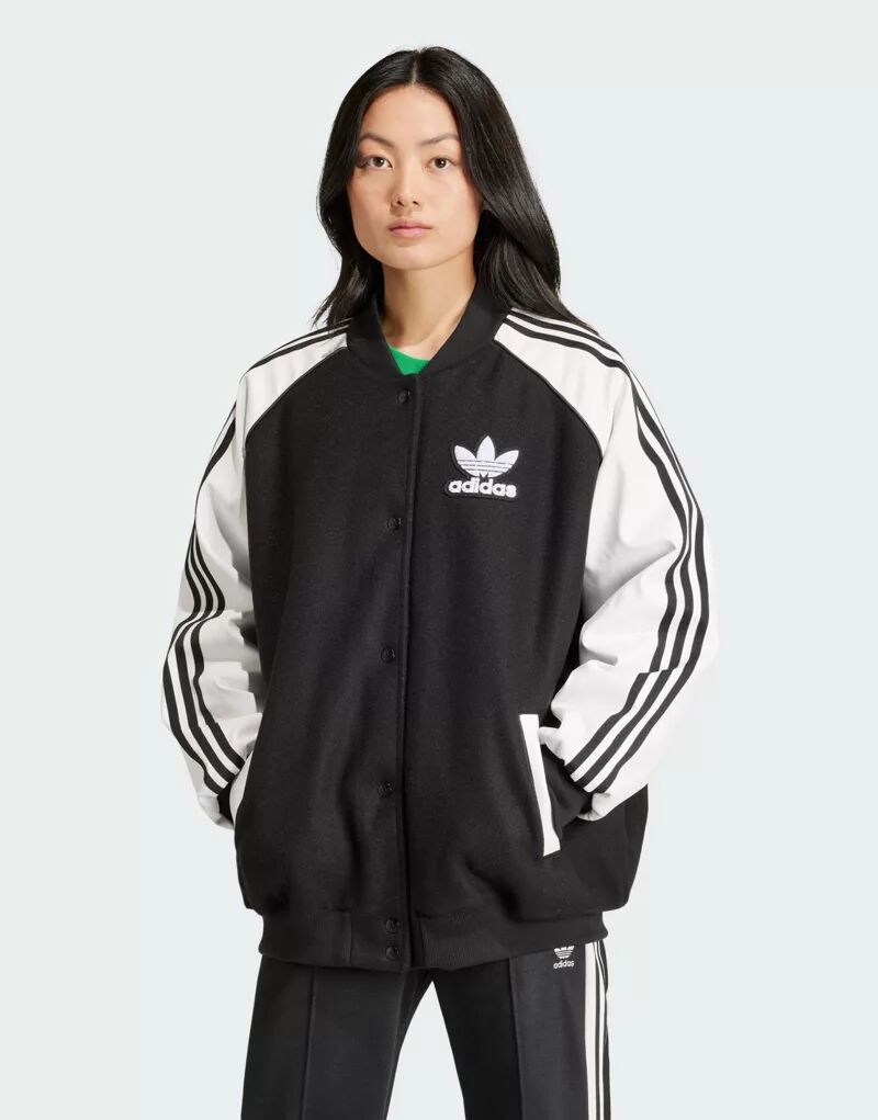 Черно-белая университетская куртка оверсайз adidas SST adidas Originals