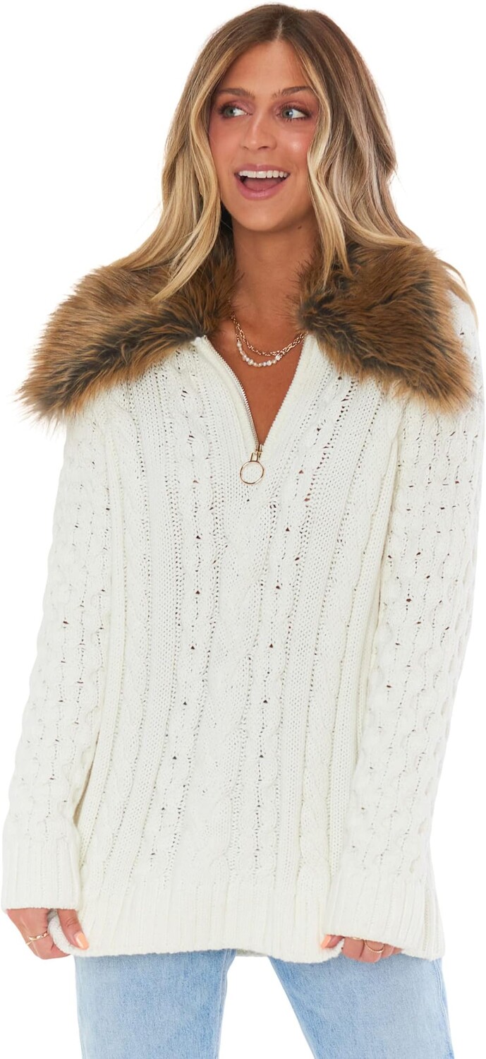 

Пуловер «Солнечная долина» Show Me Your Mumu, цвет Cream Cable Knit/Faux Fur