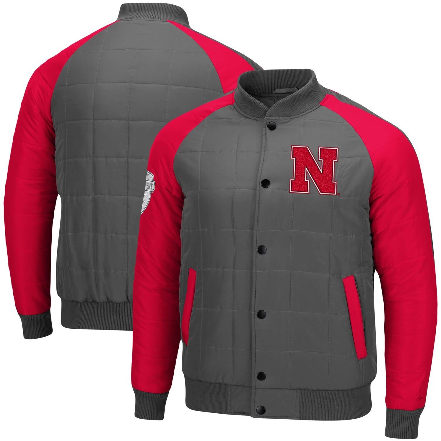 

Мужской темно-серый/алый бомбер Nebraska Huskers 1940-х годов с застежкой на пуговицы реглан Colosseum