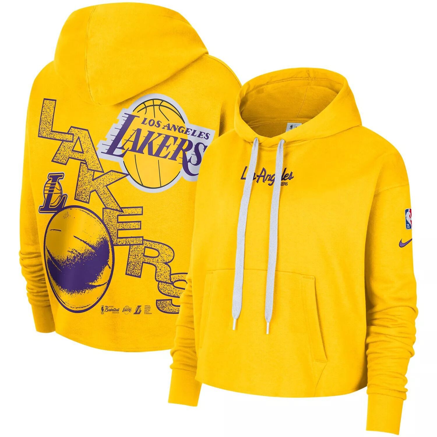 

Женский укороченный пуловер с капюшоном Nike Gold Los Angeles Lakers Courtside Team Nike