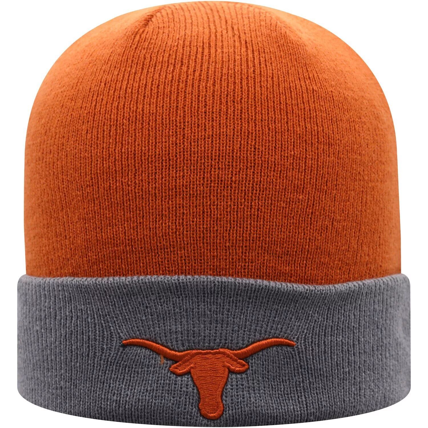 

Мужская двухцветная вязаная шапка Top of the World Техасский оранжевый/серый Texas Longhorns Core с манжетами