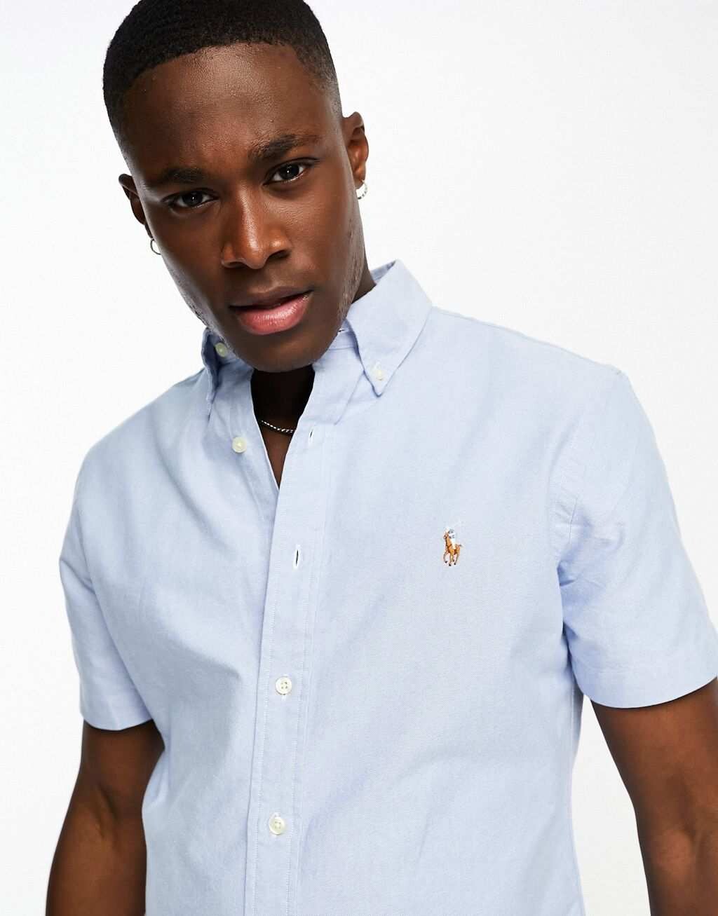 

Голубая оксфордская рубашка с короткими рукавами и логотипом Polo Ralph Lauren на заказ