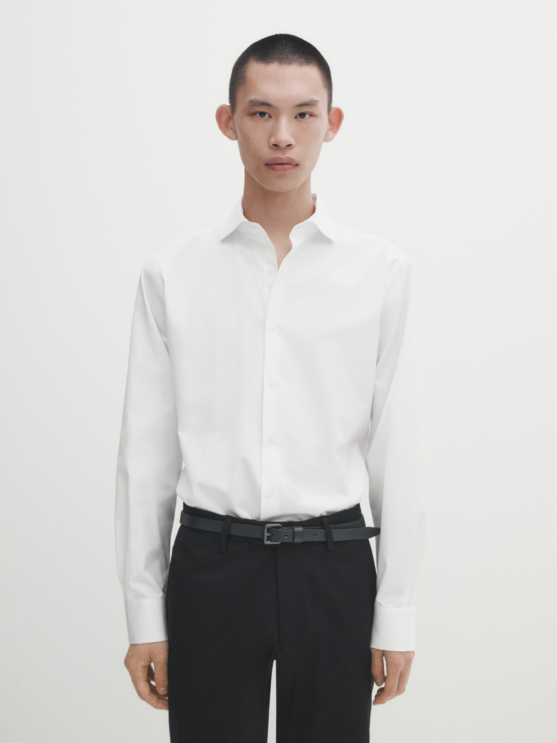 Рубашка из хлопкового поплин стандартного края Massimo Dutti, белый