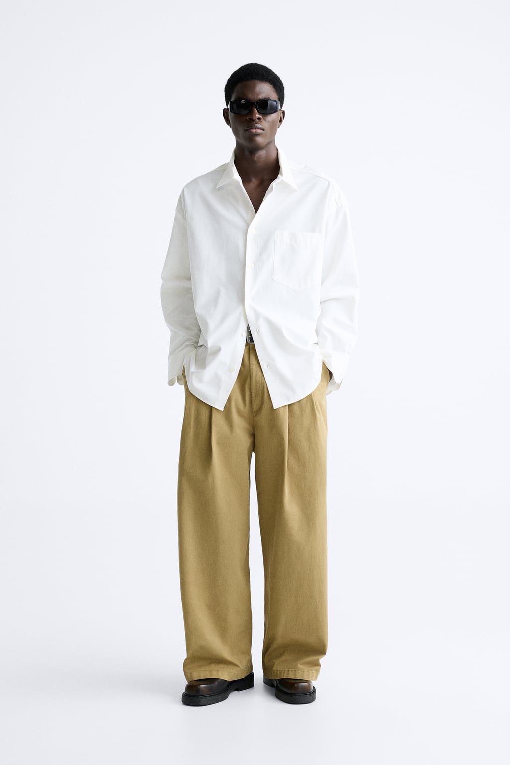 

Широкие брюки со складками ZARA, кэмел