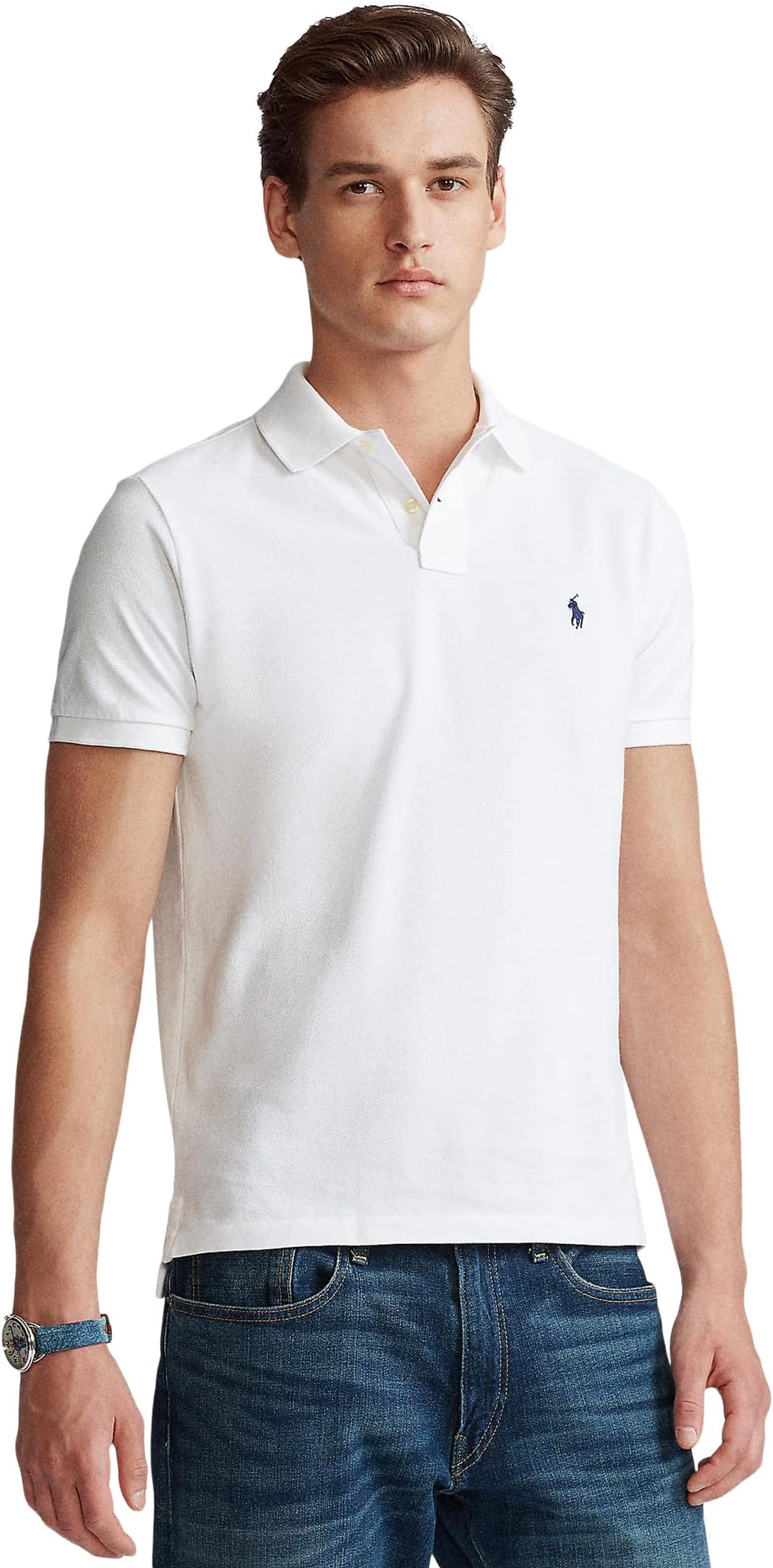 цена Рубашка-поло Custom Slim Fit Mesh Polo Polo Ralph Lauren, белый