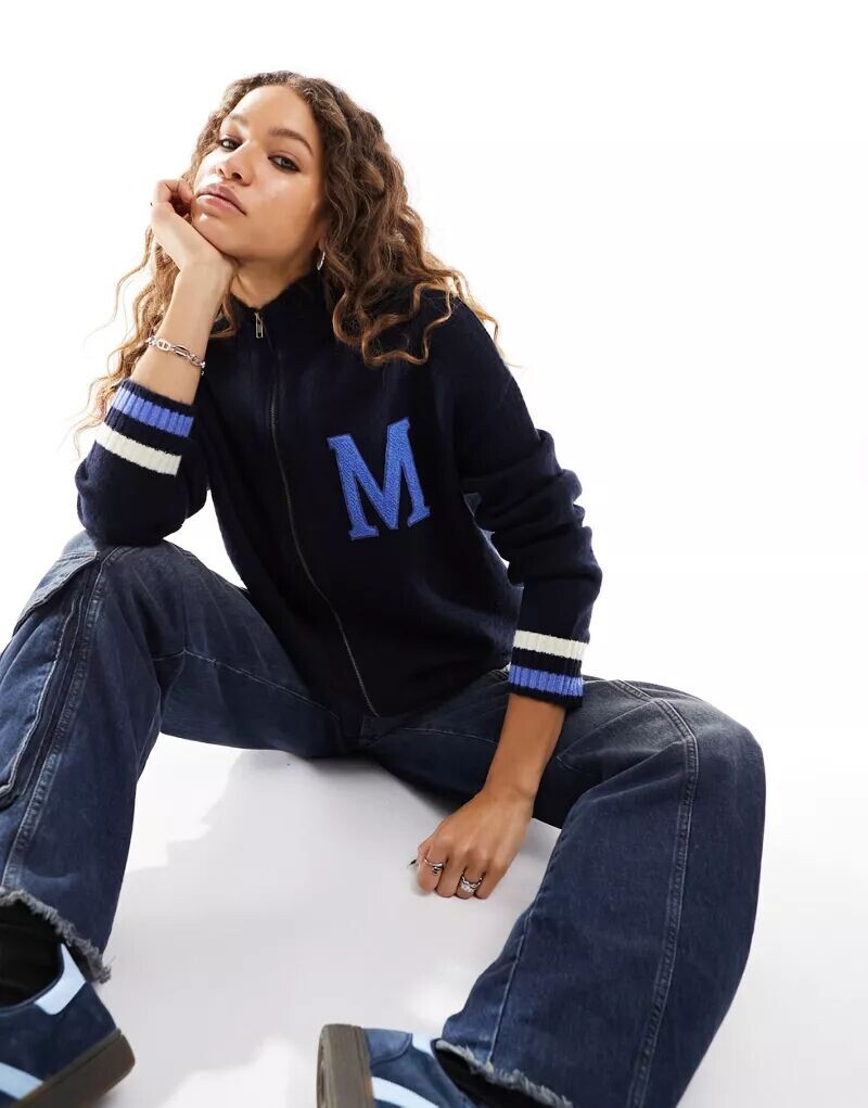 

Темно-синий объемный кардиган на молнии ASOS