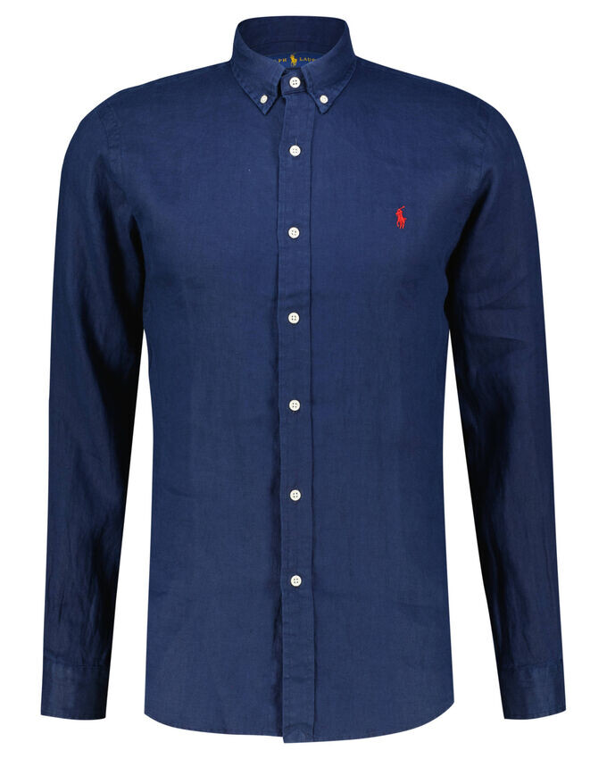 

Льняная рубашка узкого кроя с длинными рукавами Polo Ralph Lauren, синий
