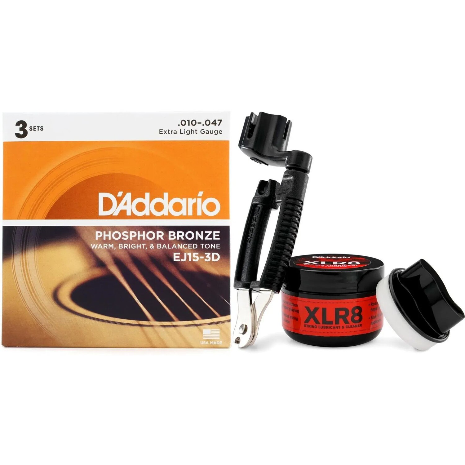 

Струны для акустической гитары D'Addario EEJ15-3D из фосфористой бронзы — .010-.047 Extra Light (3 шт.), набор для ухода