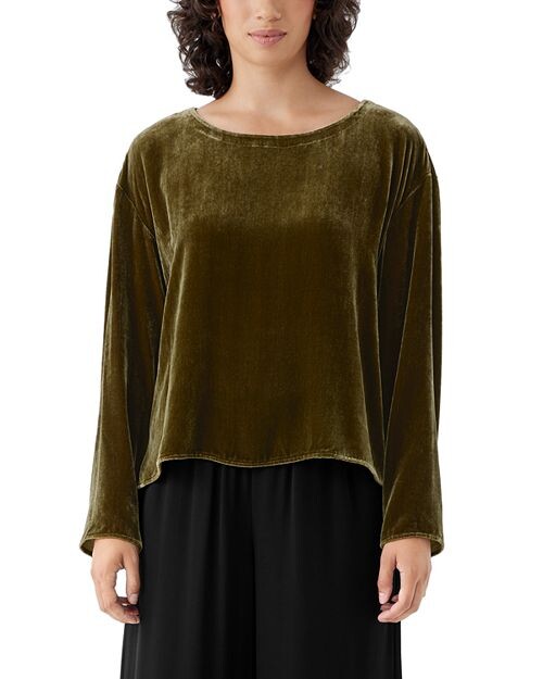 

Бархатный топ с балетным вырезом Eileen Fisher, цвет Green
