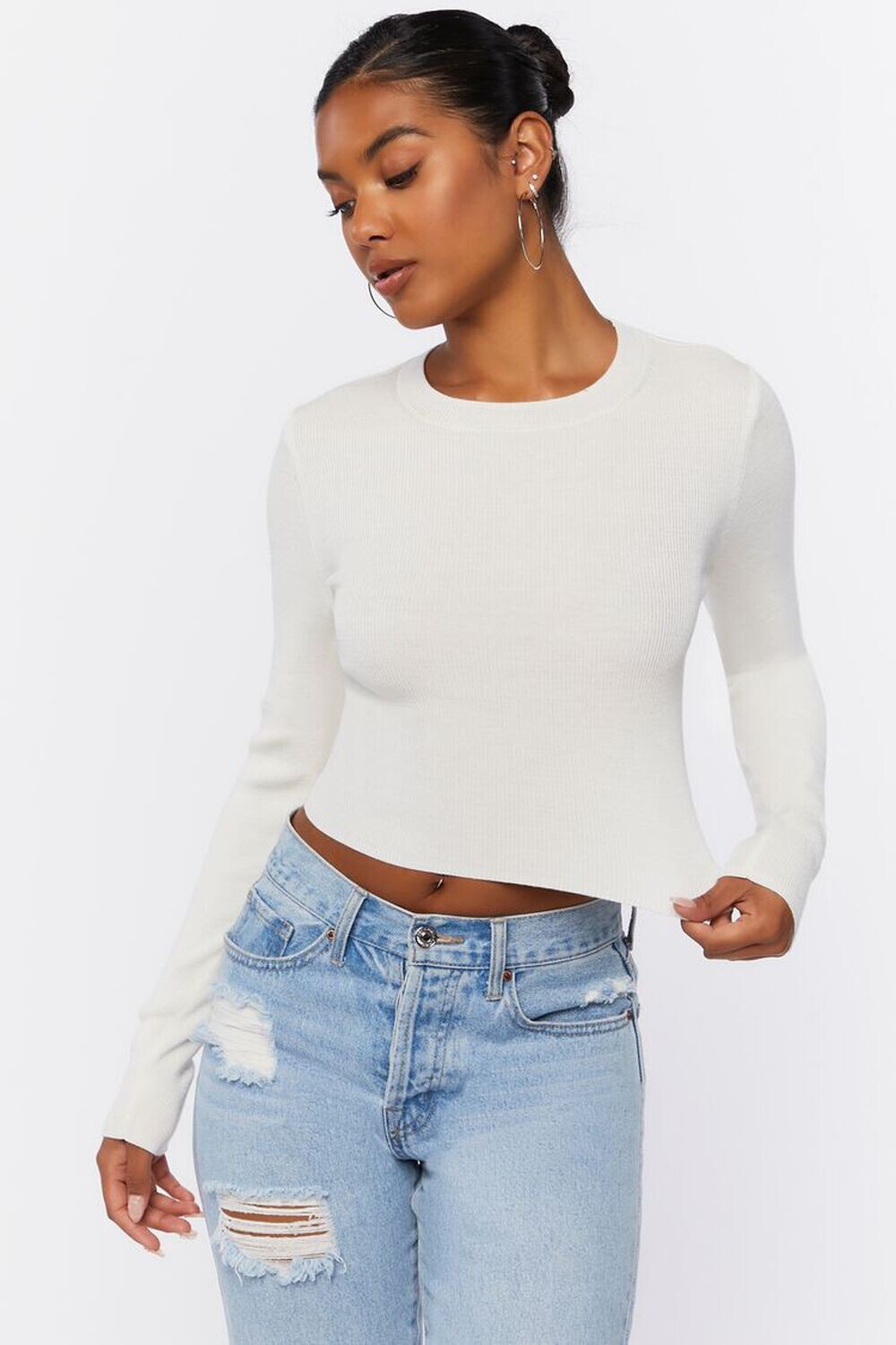 

Трикотажный топ в рубчик Forever 21, кремовый